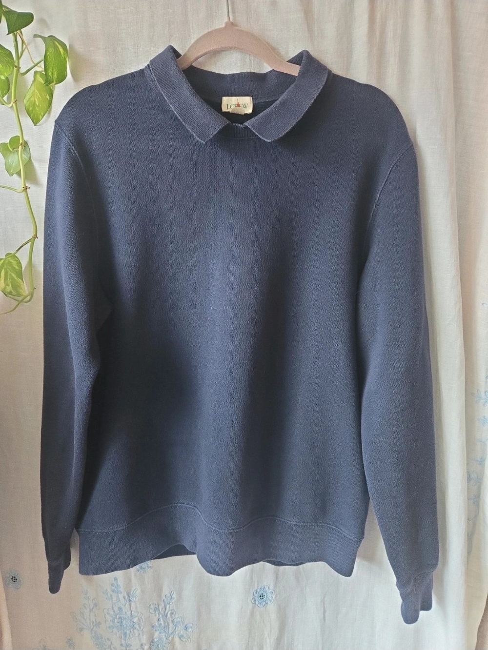 Vintage J.Crew Oarsman Collared sweatshirt in navy blue Fleece Lined size Medium